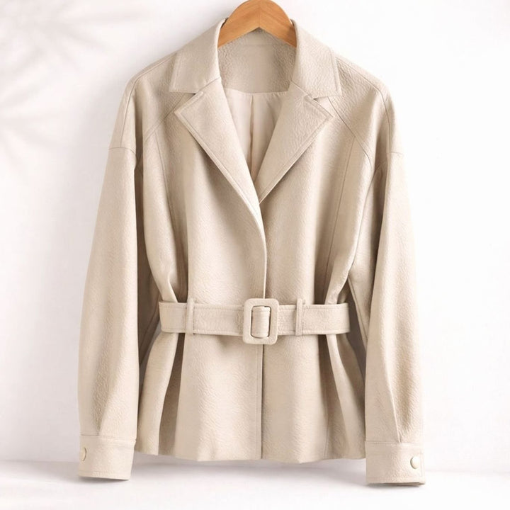 Hannah | Women's Belted Sheepskin Leather Coat Tailored Blazer Jacket