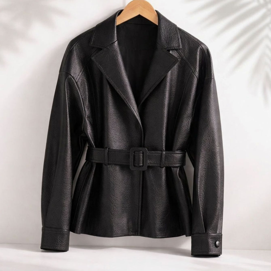 Hannah | Women's Belted Sheepskin Leather Coat Tailored Blazer Jacket