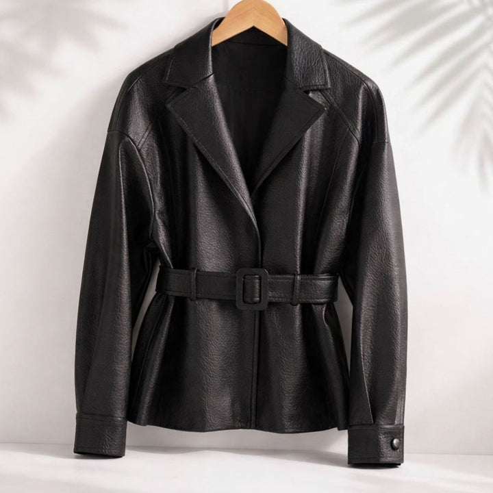 Hannah | Women's Belted Sheepskin Leather Coat Tailored Blazer Jacket