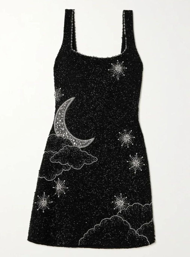 Penelope | Women's Black Glitter Bodycon Sequin Dress Wide-Strap Mini