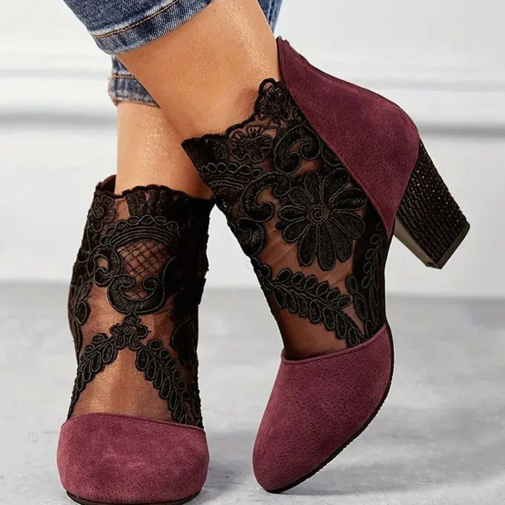 Mia | Women's Block-Heel Floral Lace Mesh Ankle Boots
