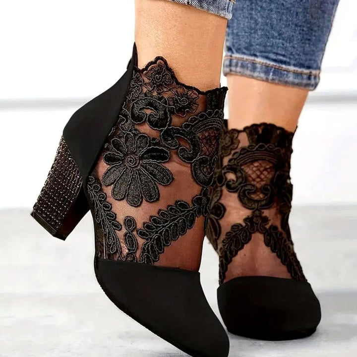 Mia | Women's Block-Heel Floral Lace Mesh Ankle Boots