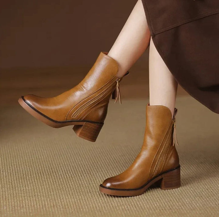 Riley | Women's Block-Heel Side-Zip Leather Ankle Boots