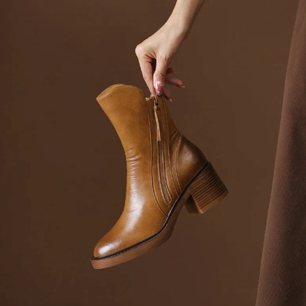 Riley | Women's Block-Heel Side-Zip Leather Ankle Boots