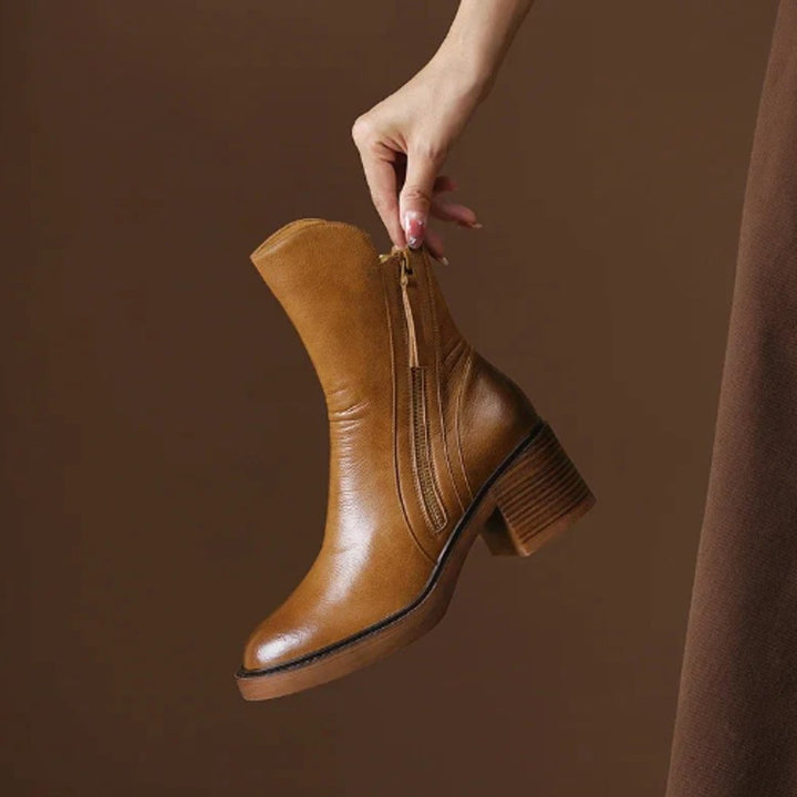Riley | Women's Block-Heel Side-Zip Leather Ankle Boots