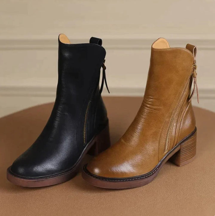 Riley | Women's Block-Heel Side-Zip Leather Ankle Boots