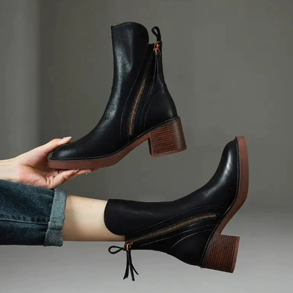 Riley | Women's Block-Heel Side-Zip Leather Ankle Boots