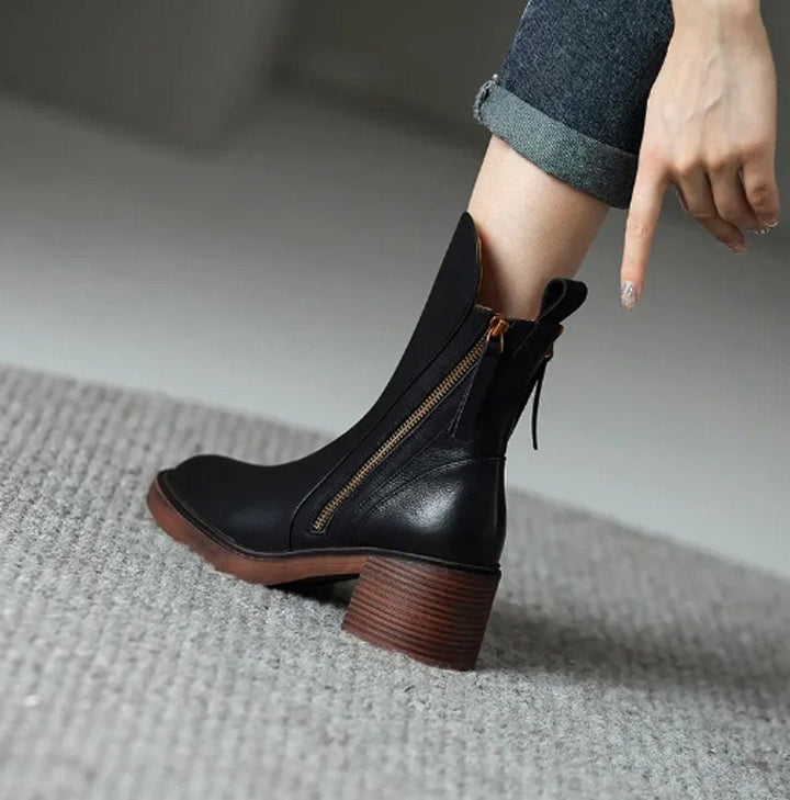 Riley | Women's Block-Heel Side-Zip Leather Ankle Boots