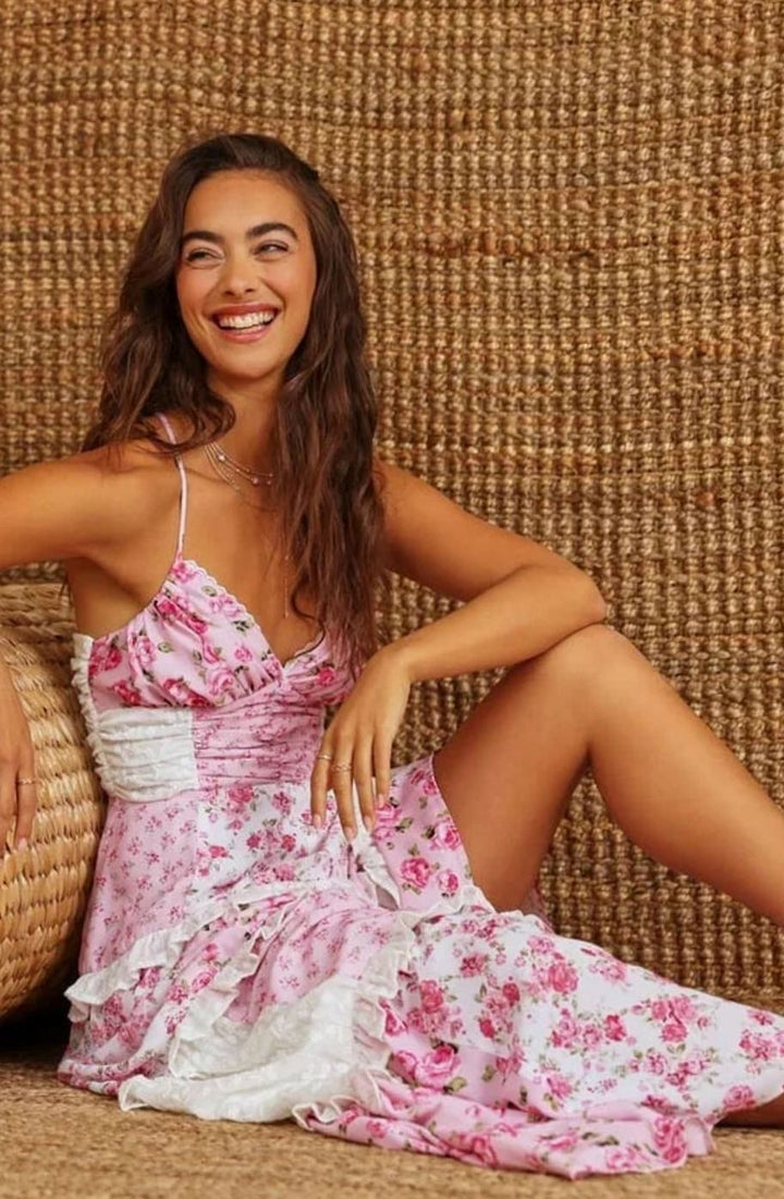 Zoey | Women's Boho Floral Patchwork Tiered Ruffle Maxi Dress