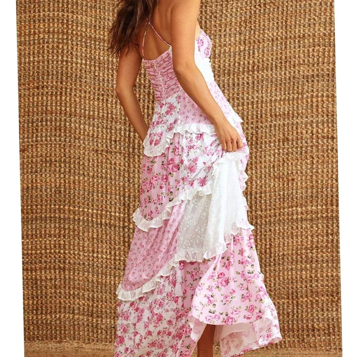 Zoey | Women's Boho Floral Patchwork Tiered Ruffle Maxi Dress