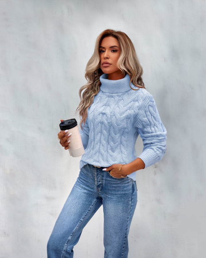 Layla | Women's Cable-Knit Turtleneck Sweater Relaxed Pullover