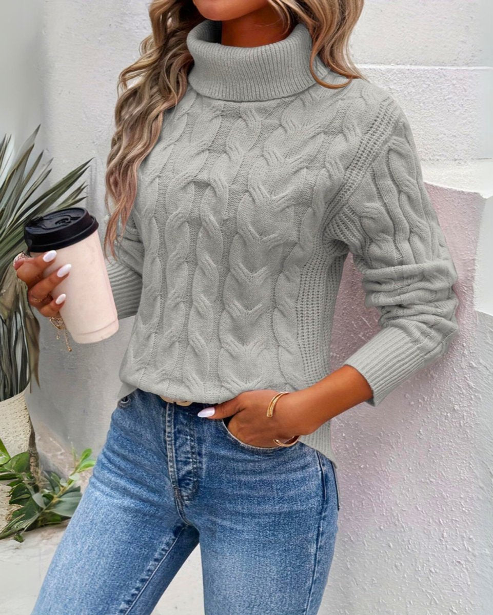 Layla | Women's Cable-Knit Turtleneck Sweater Relaxed Pullover