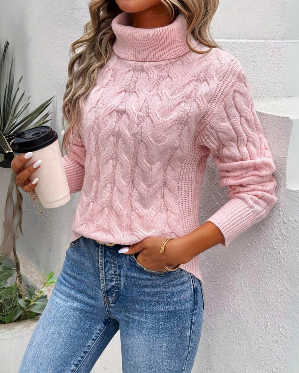 Layla | Women's Cable-Knit Turtleneck Sweater Relaxed Pullover