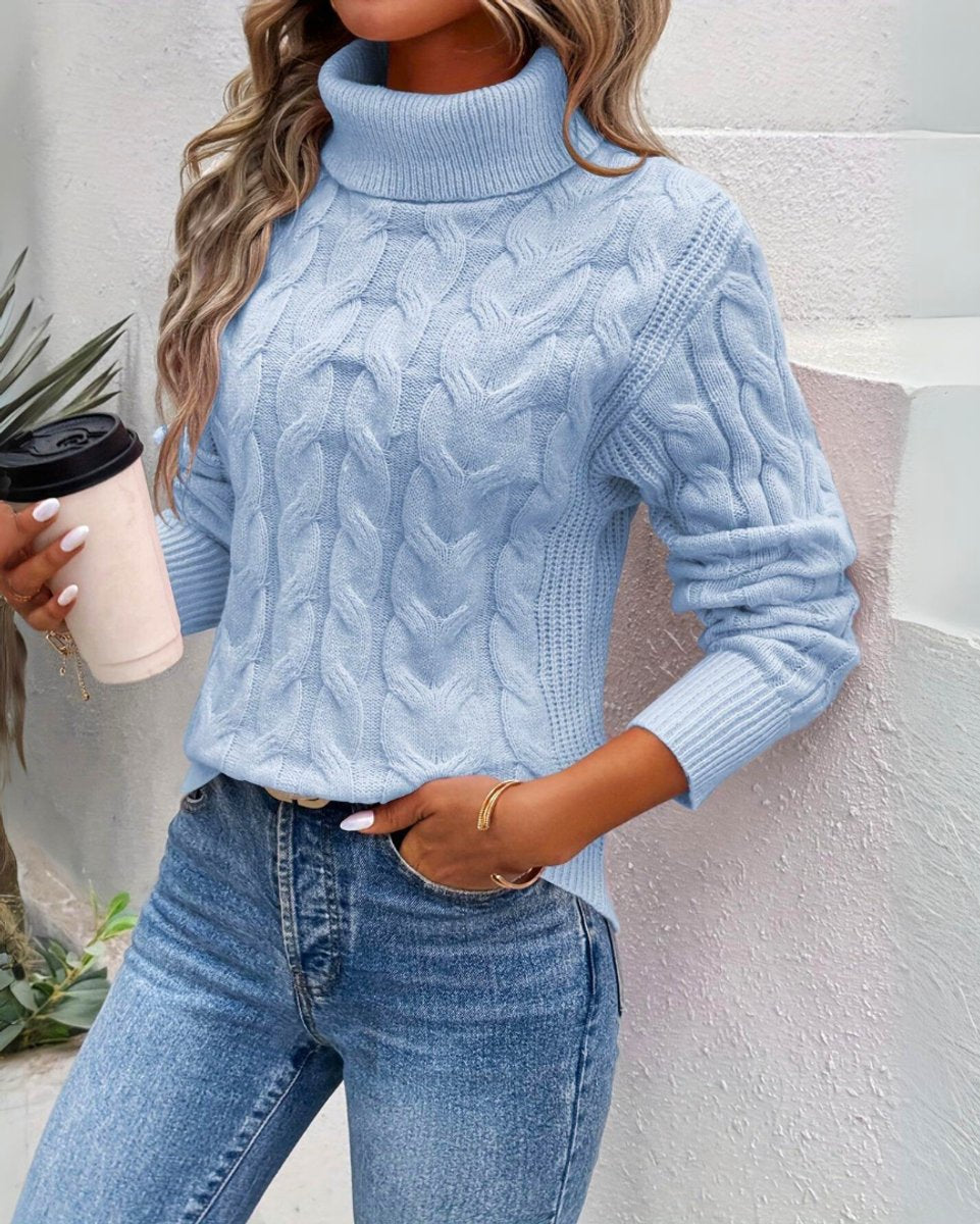 Layla | Women's Cable-Knit Turtleneck Sweater Relaxed Pullover