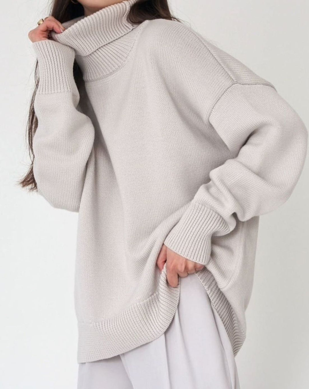 Ava | Women's Cardigan Oversized Turtleneck Ribbed Knit Pullover Sweater