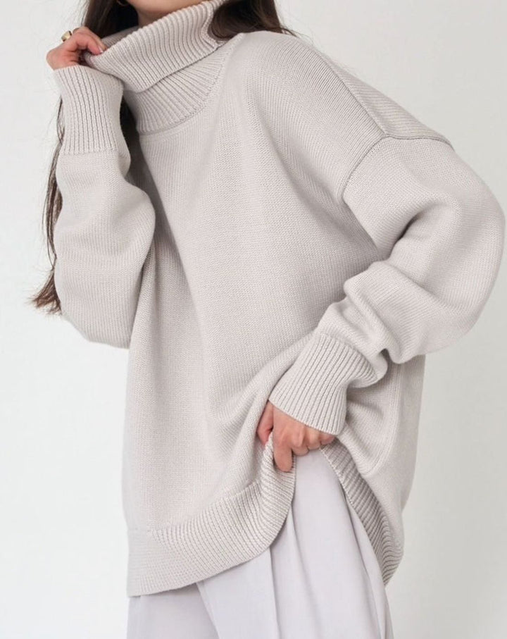 Ava | Women's Cardigan Oversized Turtleneck Ribbed Knit Pullover Sweater