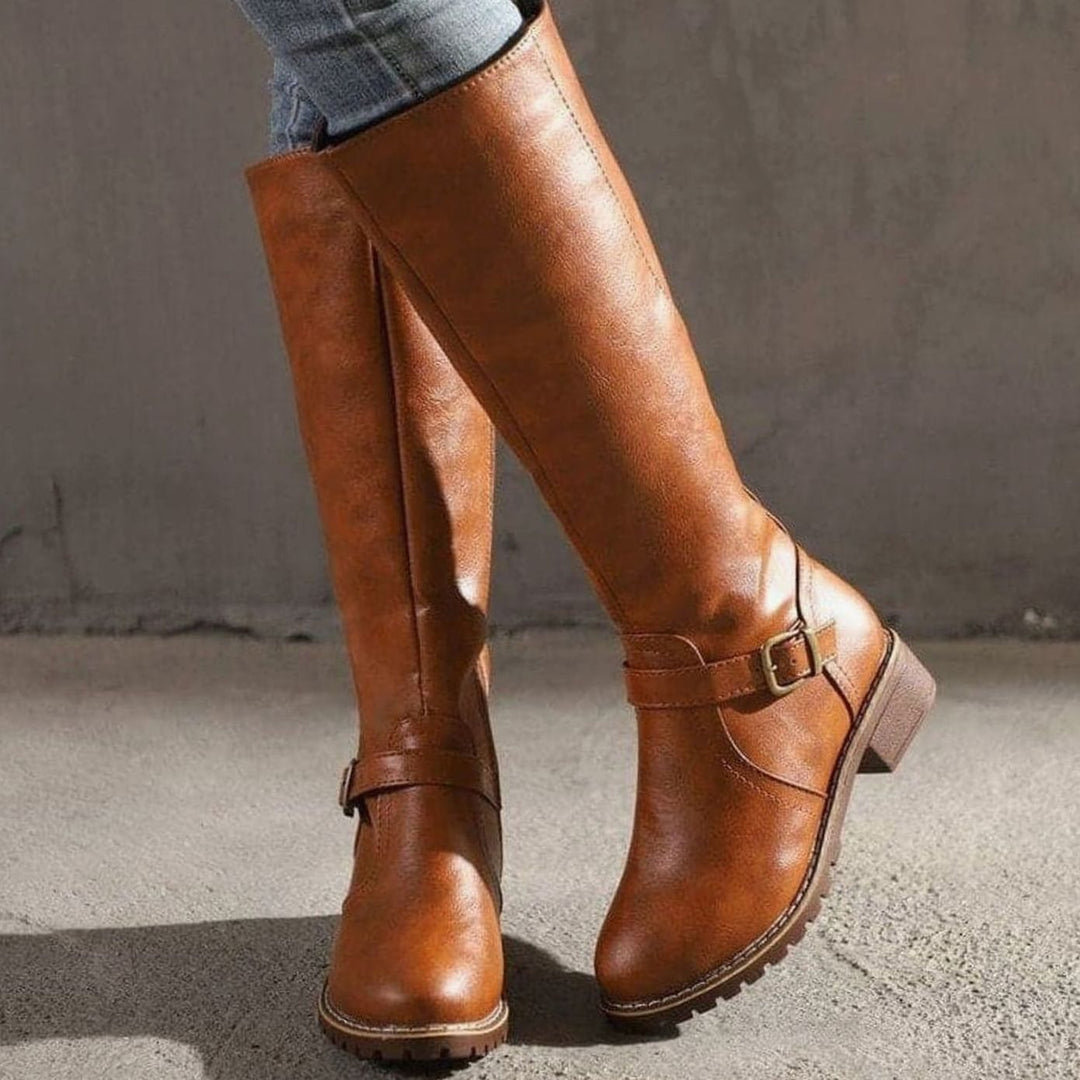 Ella | Women's Classic Buckle Side-Zip Knee-High Boots