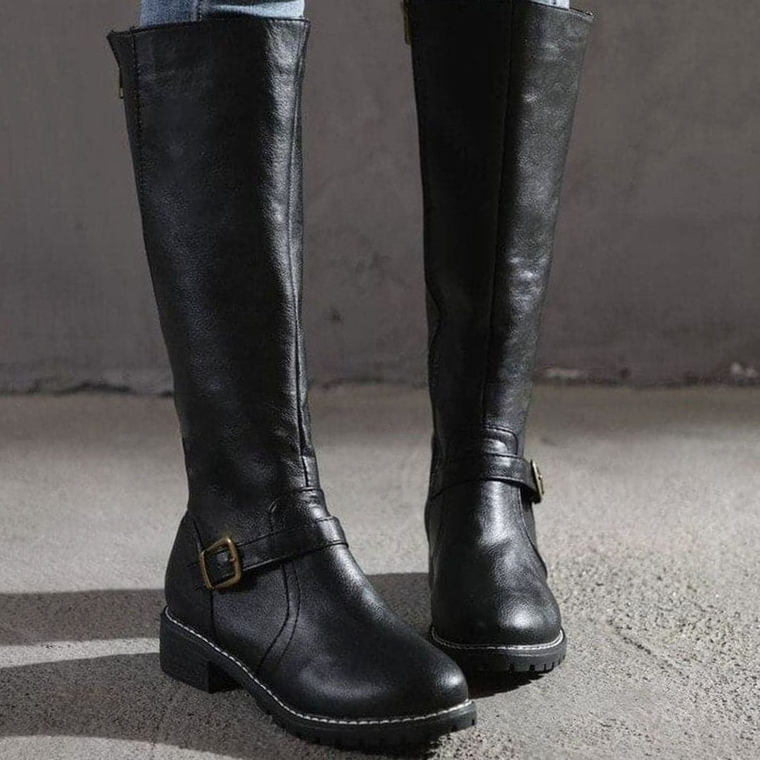 Ella | Women's Classic Buckle Side-Zip Knee-High Boots