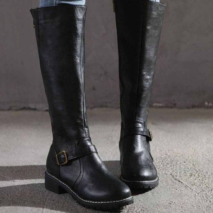 Ella | Women's Classic Buckle Side-Zip Knee-High Boots