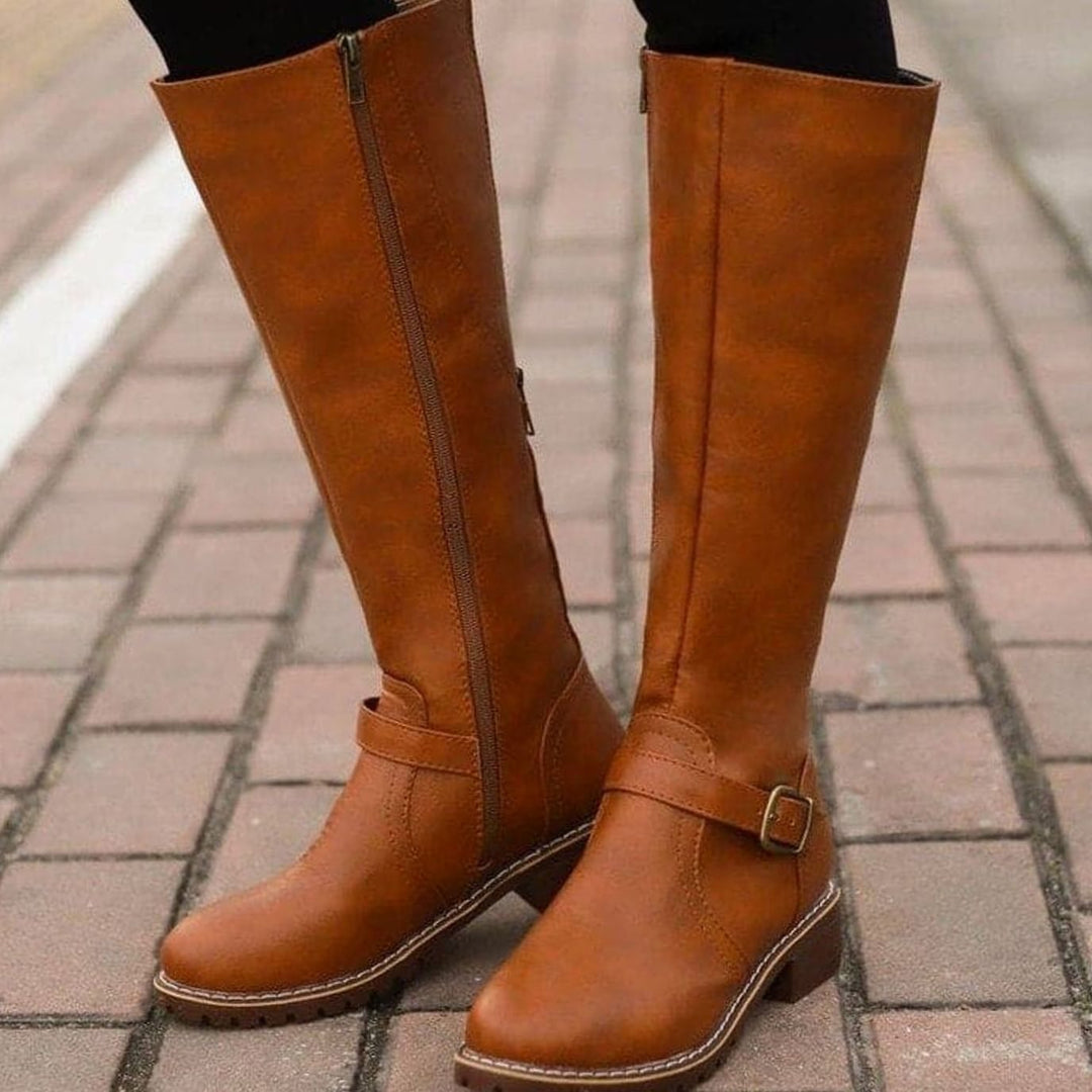 Ella | Women's Classic Buckle Side-Zip Knee-High Boots