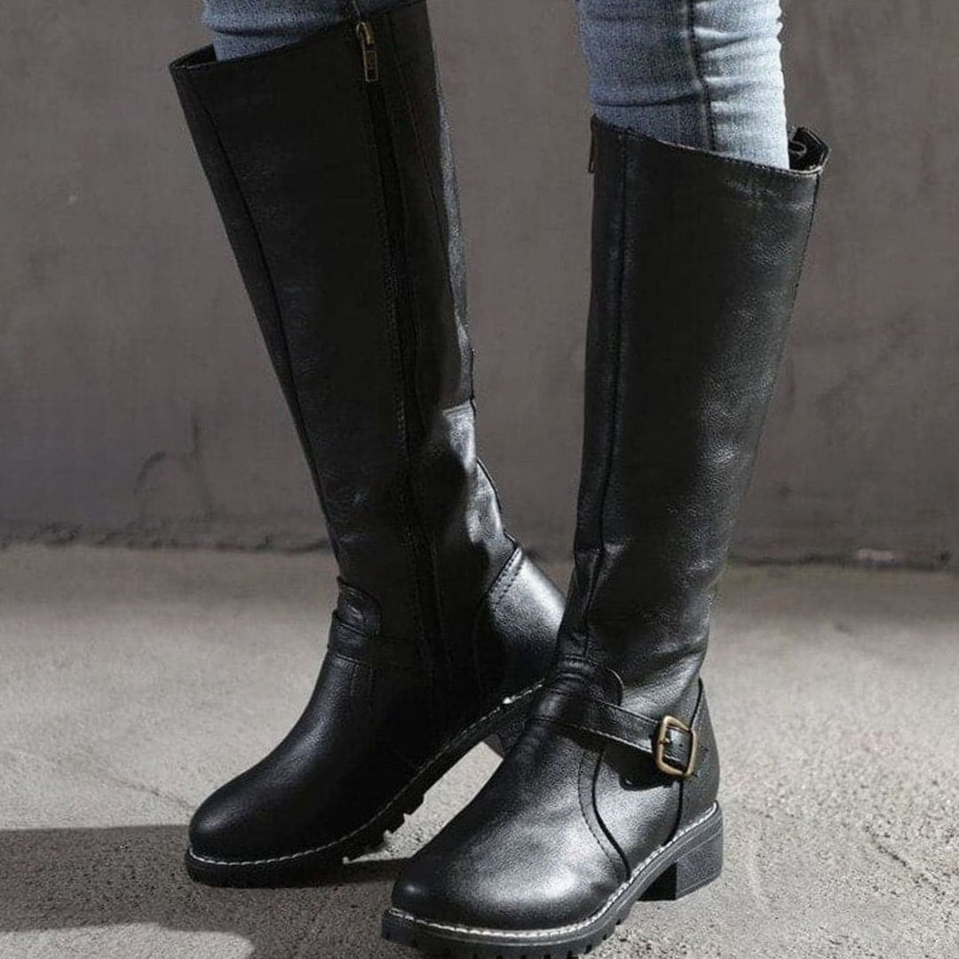 Ella | Women's Classic Buckle Side-Zip Knee-High Boots
