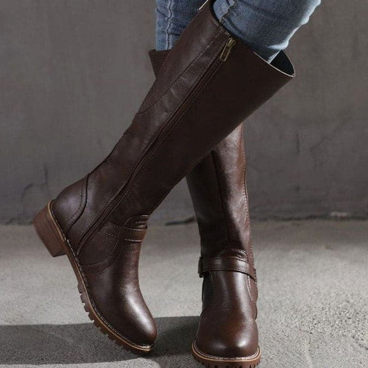 Ella | Women's Classic Buckle Side-Zip Knee-High Boots