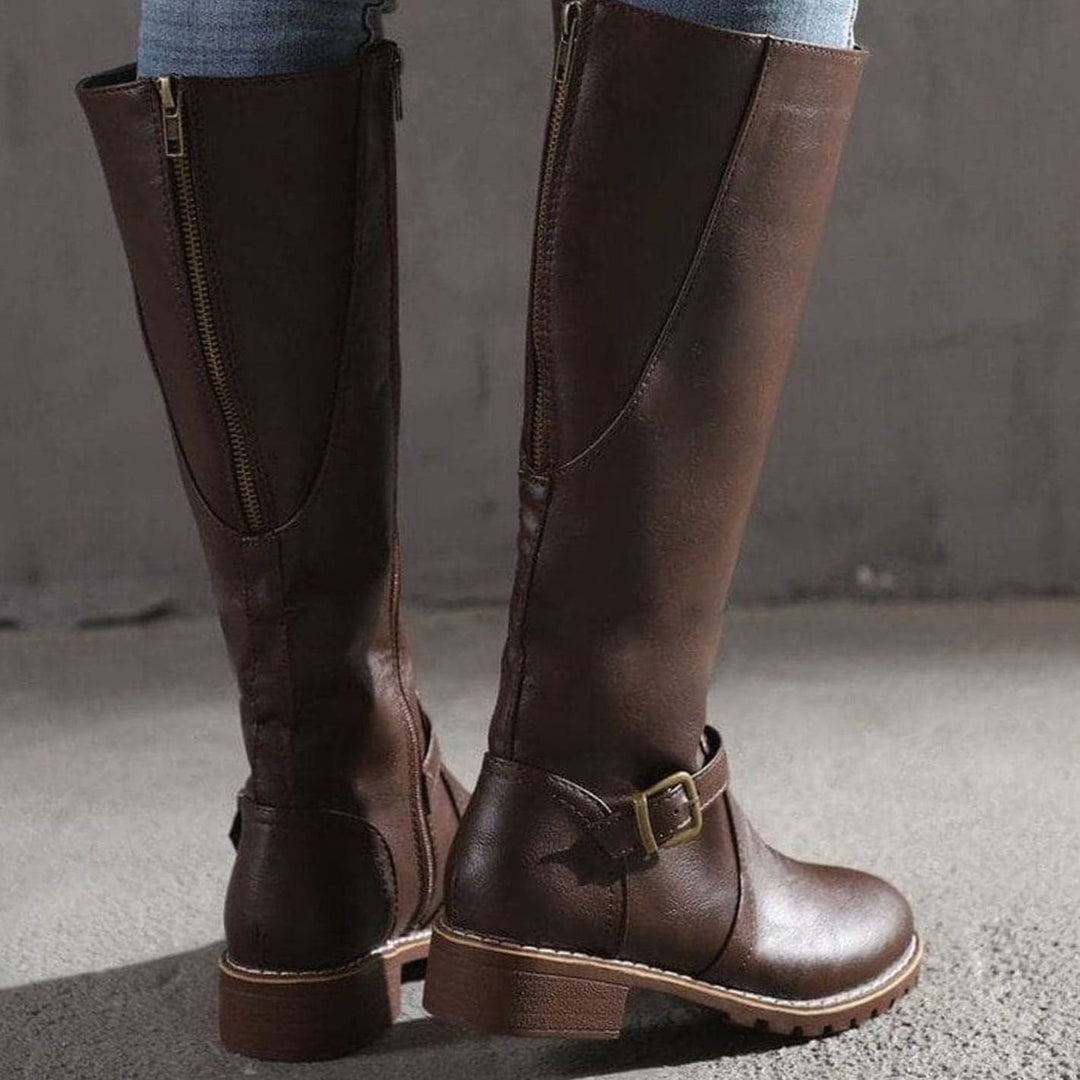 Ella | Women's Classic Buckle Side-Zip Knee-High Boots