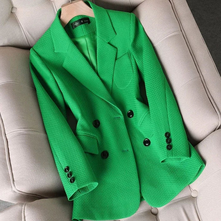 Zoey | Women's Coat Double-Breasted Plaid Blazer Notched Lapel