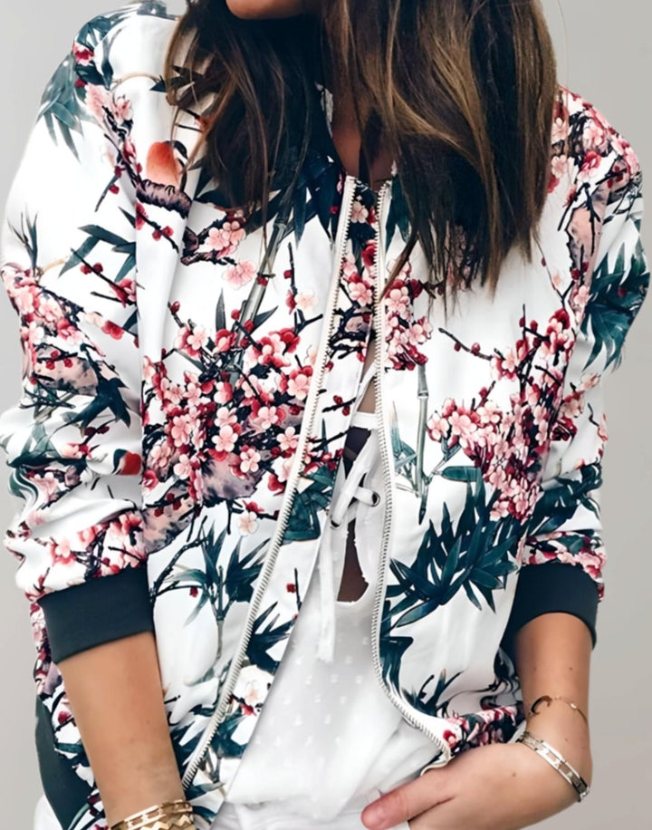 Mia | Women's Coat Floral Zip-Up Bomber Jacket