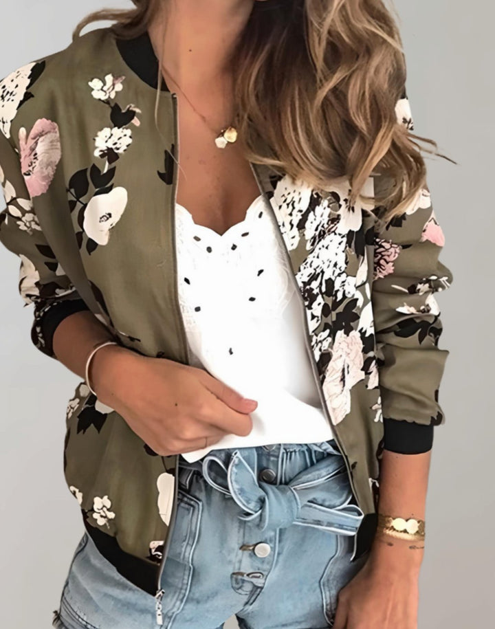 Mia | Women's Coat Floral Zip-Up Bomber Jacket