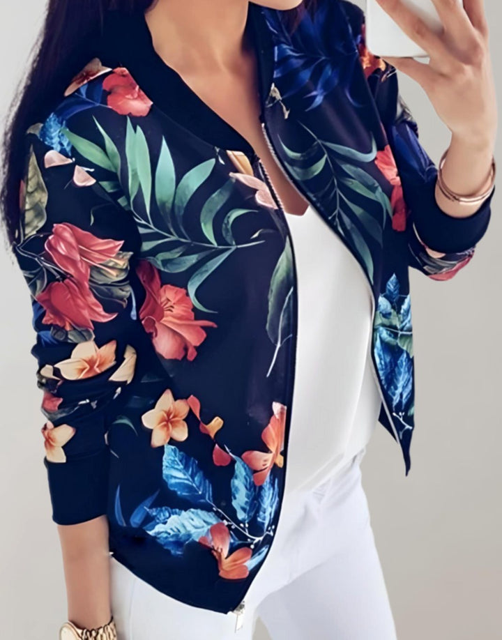 Mia | Women's Coat Floral Zip-Up Bomber Jacket