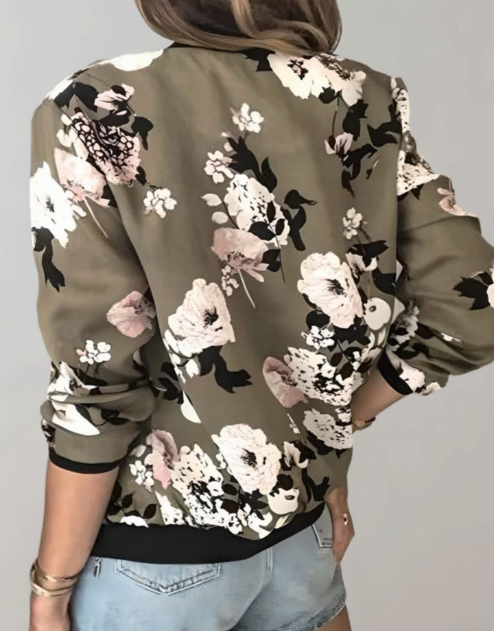 Mia | Women's Coat Floral Zip-Up Bomber Jacket