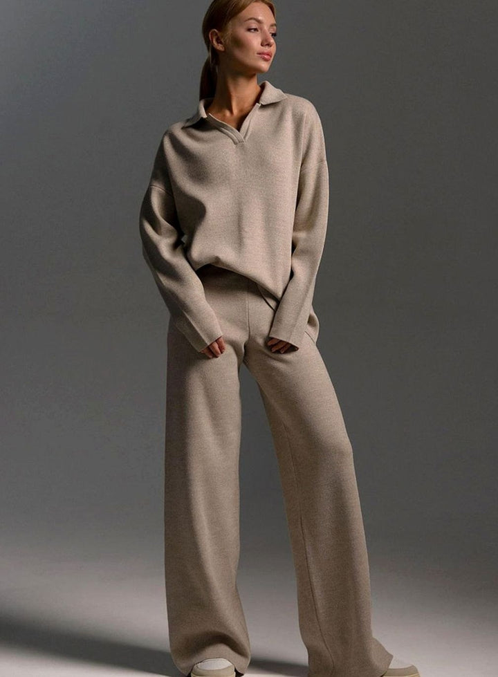 Isabella | Women's Collared Wide-Leg Relaxed Fit Two-Piece Lounge Set