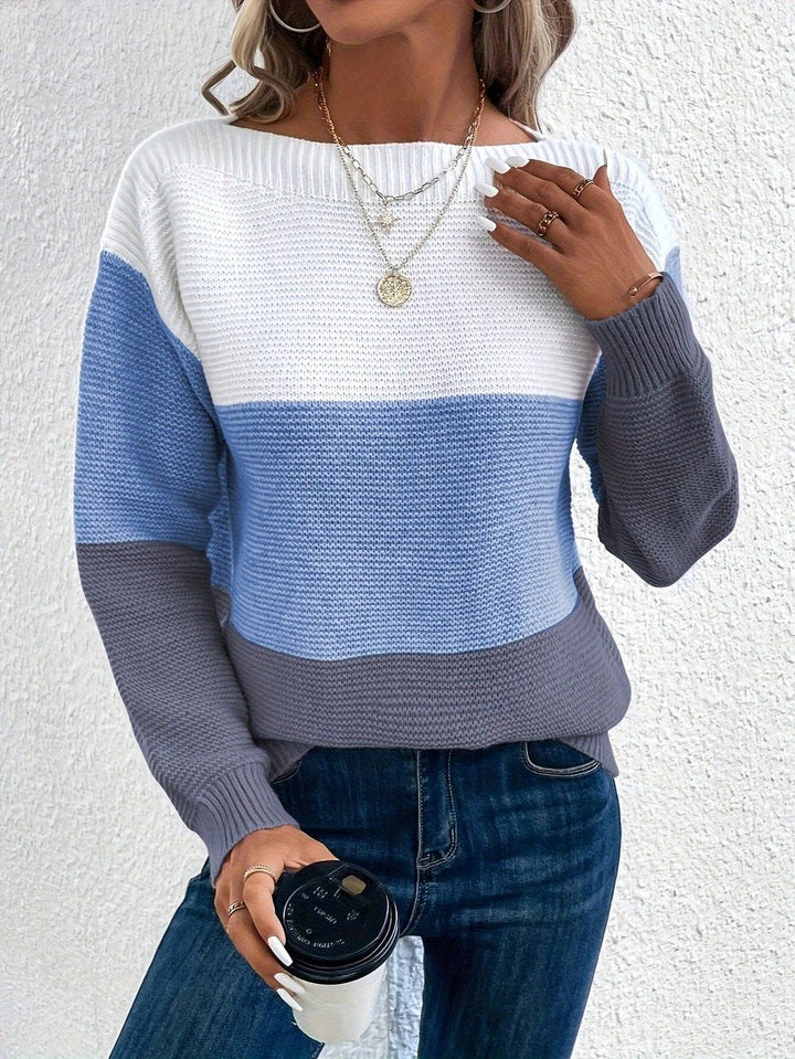 Olivia | Women's Colour Block Relaxed-Fit Long Sleeve Knit Sweater