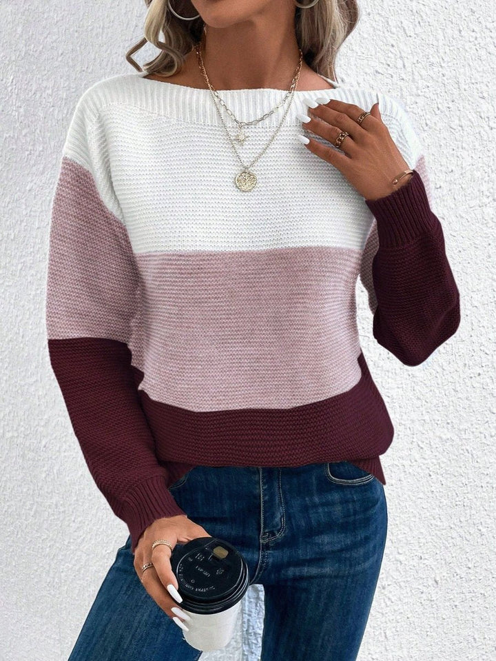 Olivia | Women's Colour Block Relaxed-Fit Long Sleeve Knit Sweater