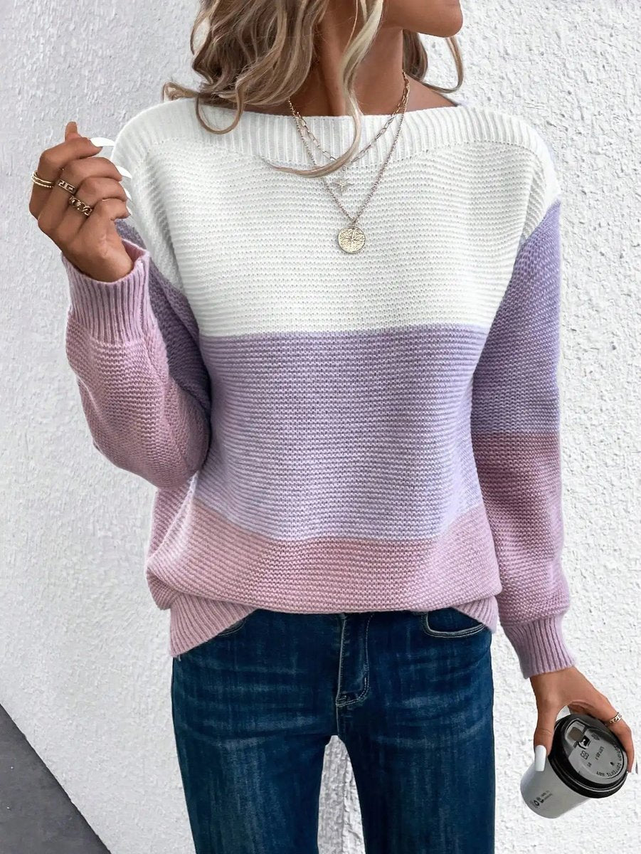 Olivia | Women's Colour Block Relaxed-Fit Long Sleeve Knit Sweater