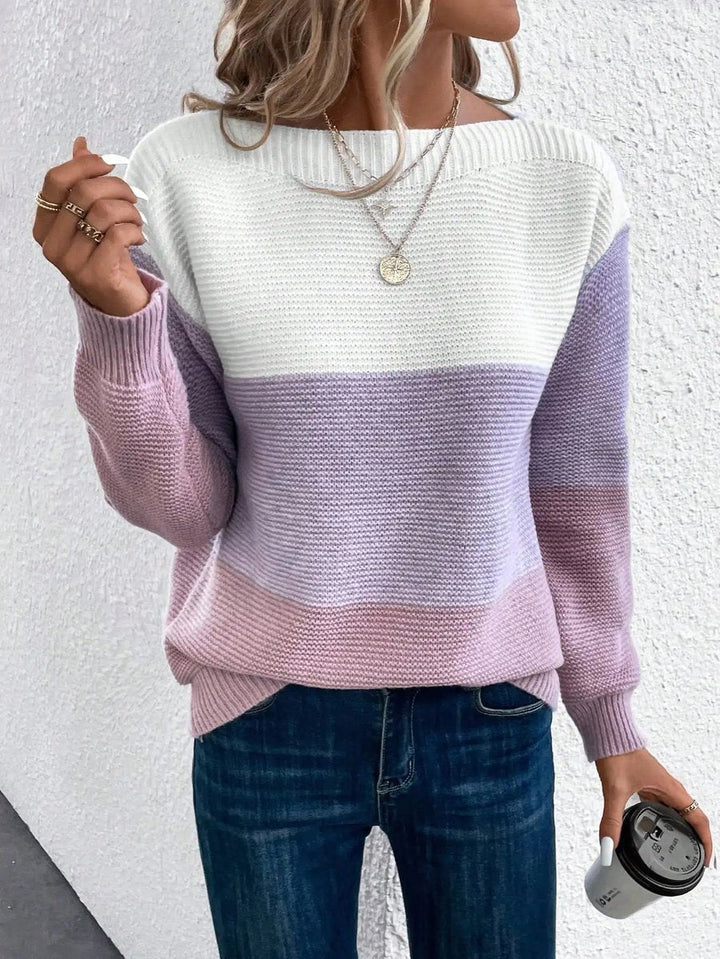 Olivia | Women's Colour Block Relaxed-Fit Long Sleeve Knit Sweater