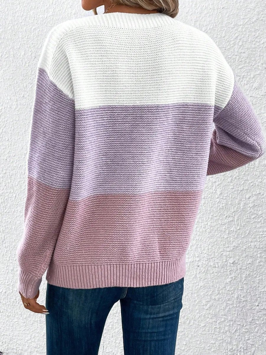 Olivia | Women's Colour Block Relaxed-Fit Long Sleeve Knit Sweater