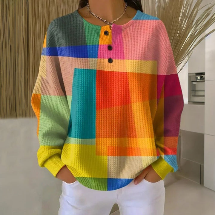 Eleanor | Women's Colourblock Waffle-Knit Long Sleeve Pullover Sweater