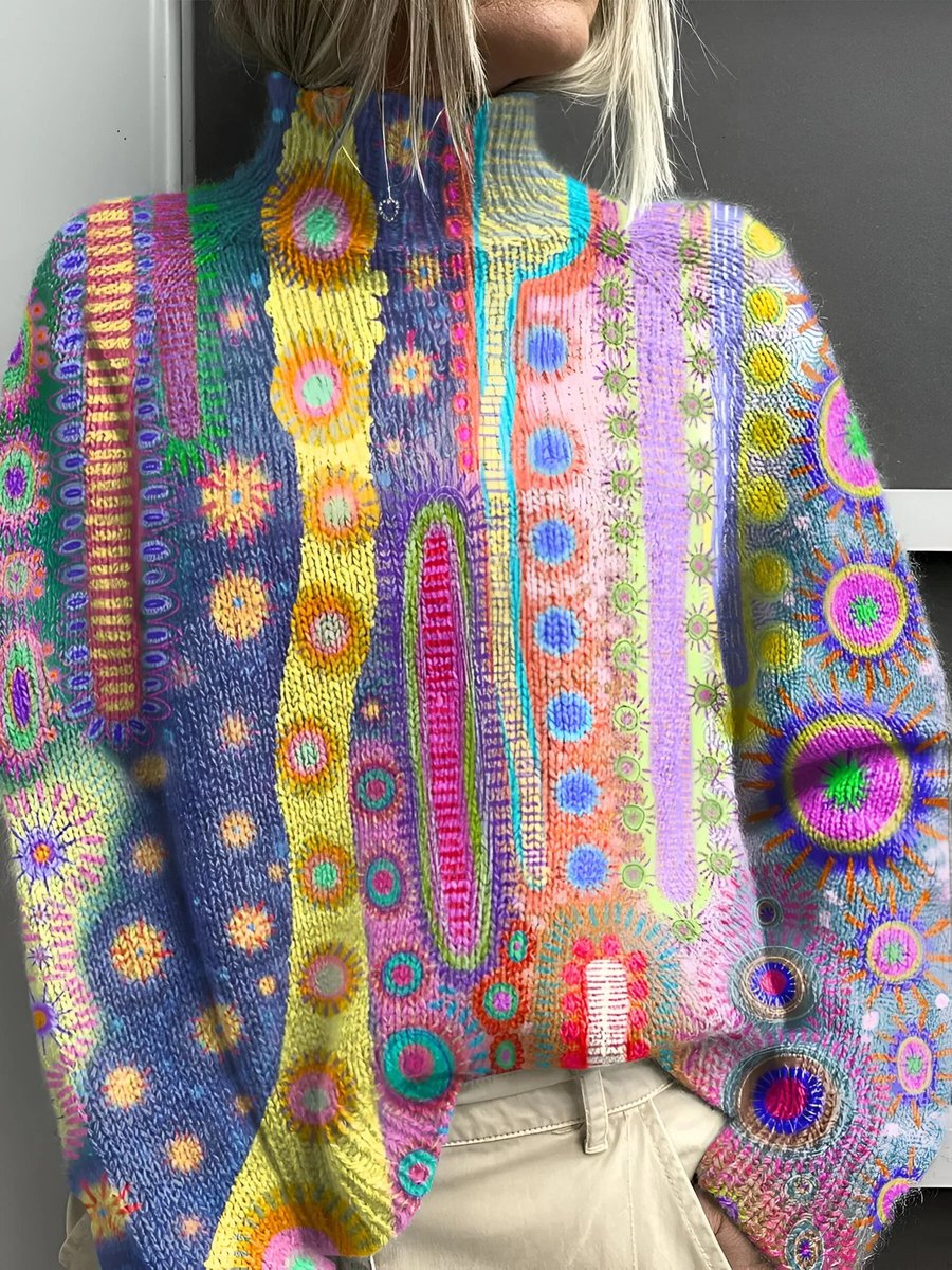 Charlotte | Women's Colourful Abstract Knit Turtleneck Sweater