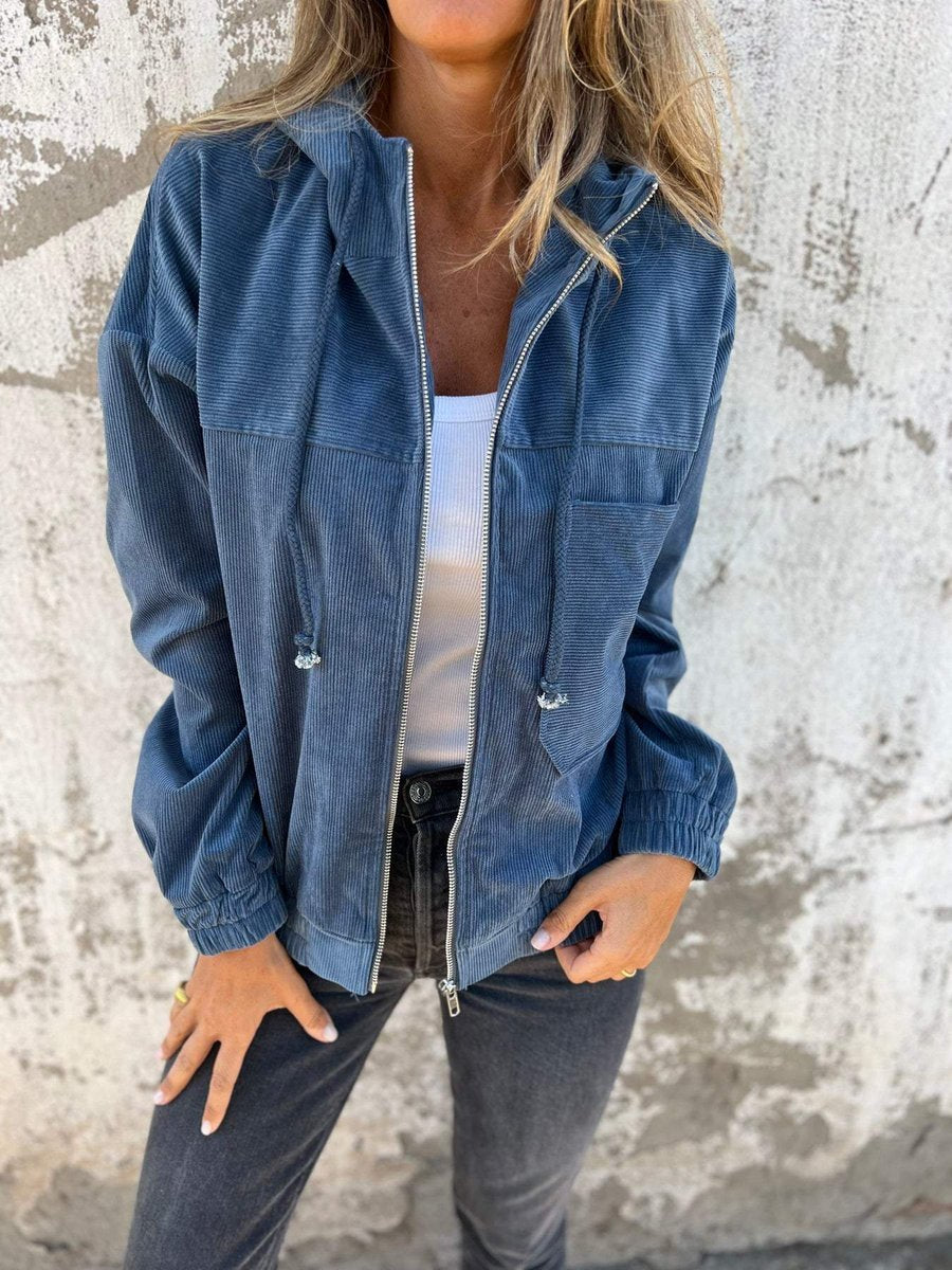Evelyn | Women's Corduroy Hooded Zip-Up Quilted Jacket Oversized Fit