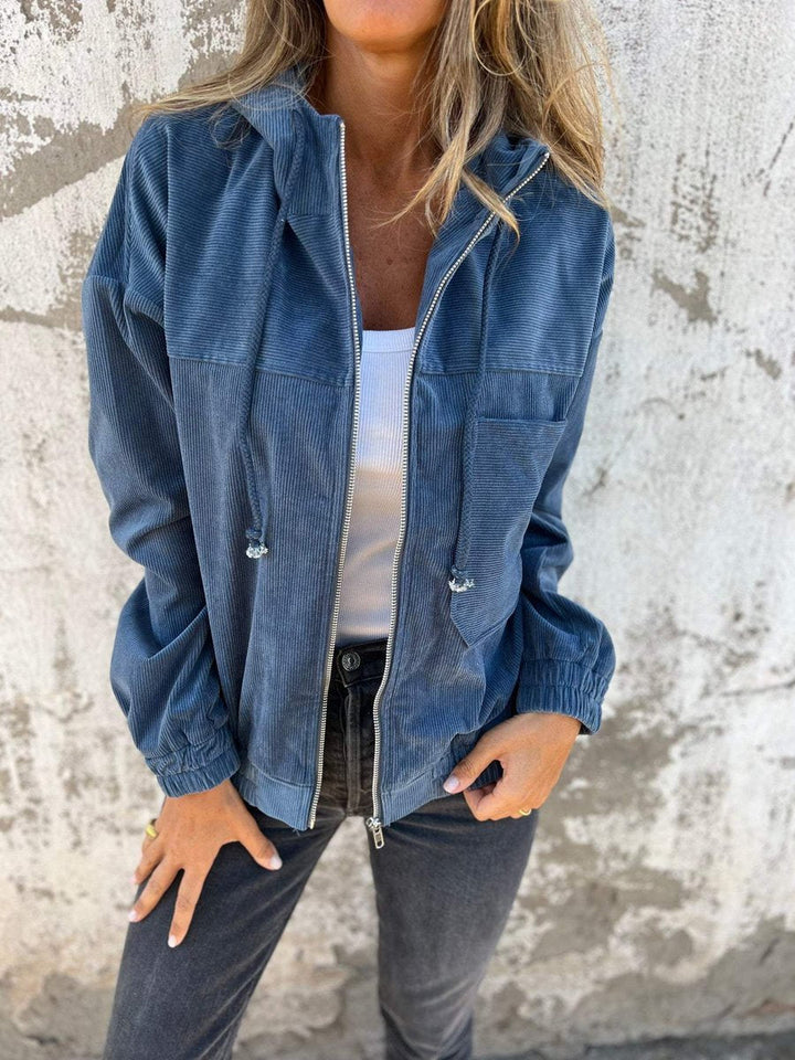 Evelyn | Women's Corduroy Hooded Zip-Up Quilted Jacket Oversized Fit