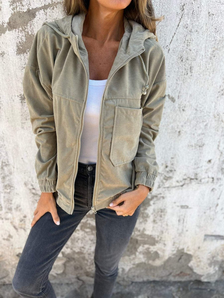 Evelyn | Women's Corduroy Hooded Zip-Up Quilted Jacket Oversized Fit