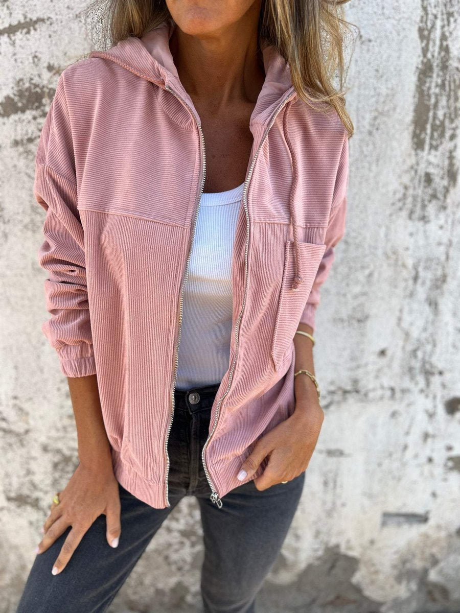 Evelyn | Women's Corduroy Hooded Zip-Up Quilted Jacket Oversized Fit