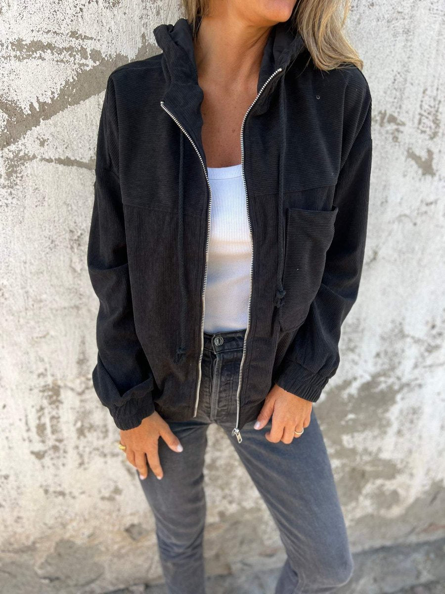 Evelyn | Women's Corduroy Hooded Zip-Up Quilted Jacket Oversized Fit