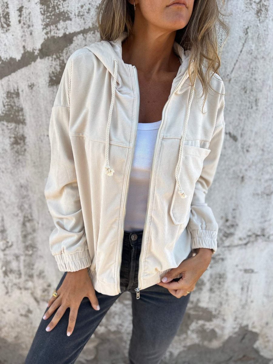 Evelyn | Women's Corduroy Hooded Zip-Up Quilted Jacket Oversized Fit