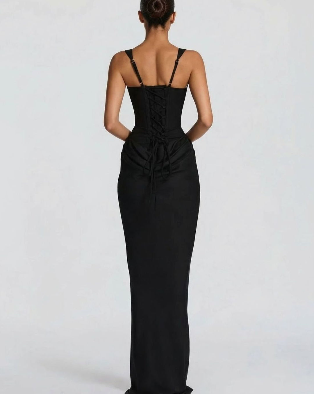 Amelia | Women's Corset-Bodice Draped Square-Neck Satin Maxi Dress