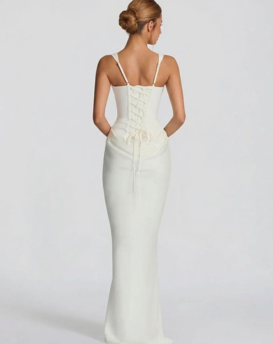 Amelia | Women's Corset-Bodice Draped Square-Neck Satin Maxi Dress
