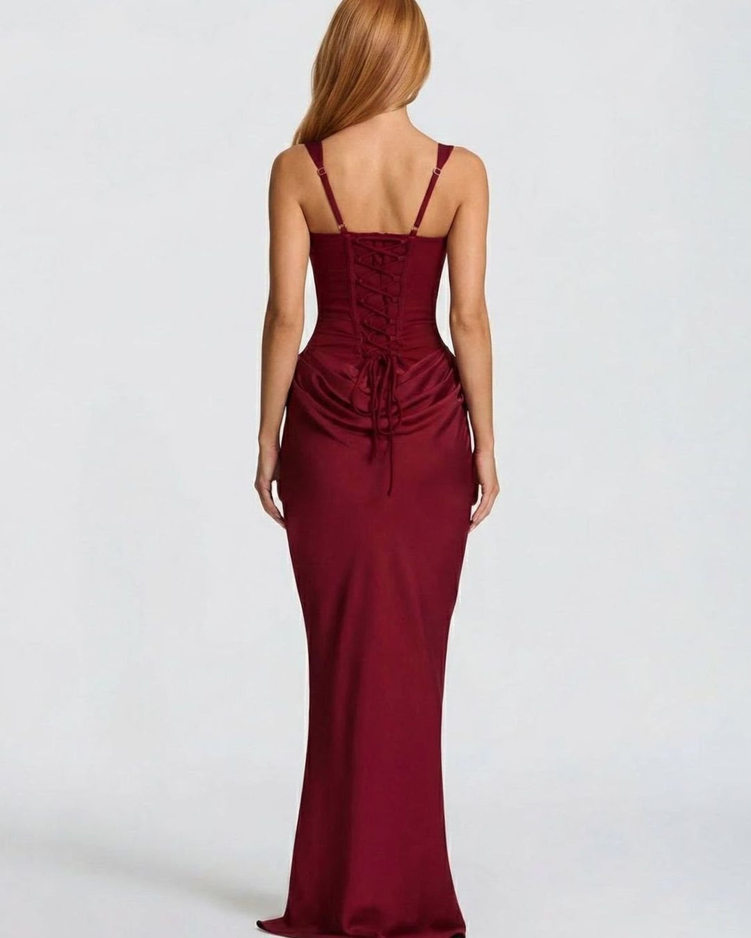 Amelia | Women's Corset-Bodice Draped Square-Neck Satin Maxi Dress