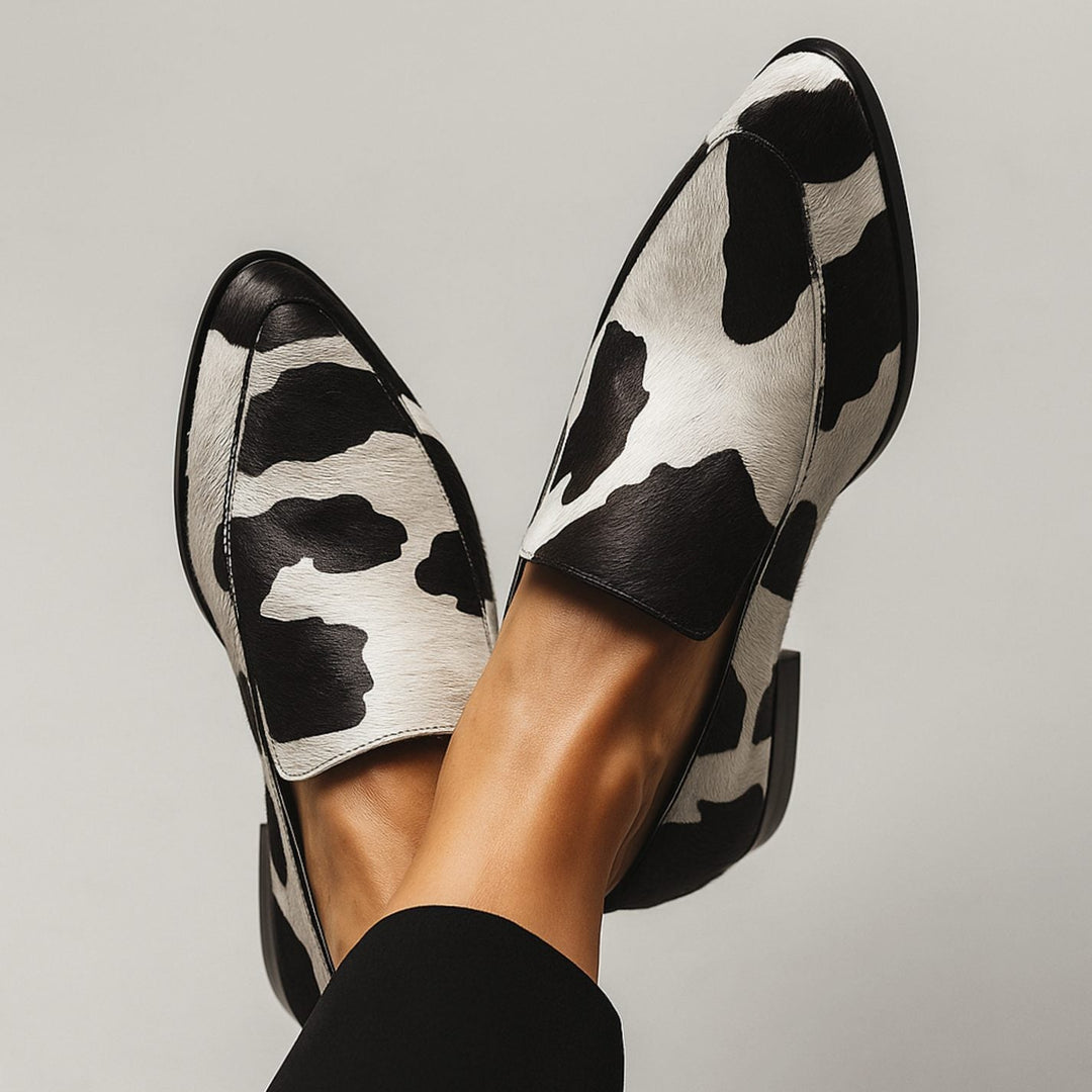 Emma | Women's Cow-Print Pointed-Toe Slip-On Modern Loafers